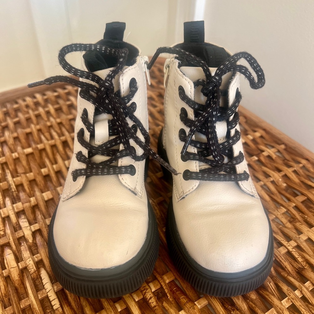 Zara Kids Cream Chunky Lace-Up Boots